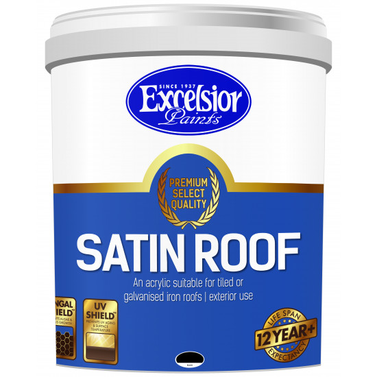 EXCELSIOR PAINT / Premium Satin Roof Acrylic Black Paint 20ltr / SARP BL 20LTR