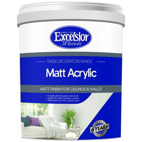 EXCELSIOR PAINT / Trade Decorators Matt Acrylic Beige White Paint 20ltr / TDM BW 20LTR