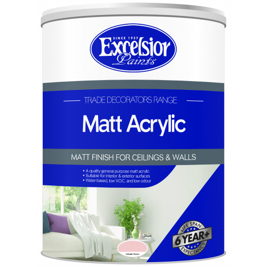 EXCELSIOR PAINT / Trade Decorators Matt Acrylic Creamy Peach Paint 5ltr / TDM CP 5LTR