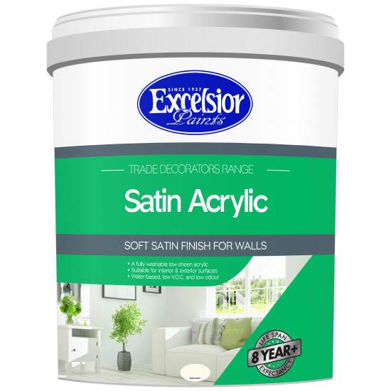 EXCELSIOR PAINT / Trade Decorators Satin Acrylic Beige White Wall Paint 20ltr / TDS BW 20LTR