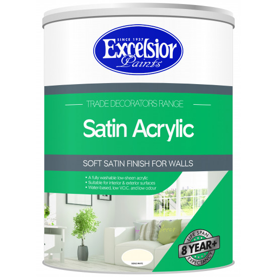 EXCELSIOR PAINT / Trade Decorators Satin Acrylic Beige White Wall Paint 5ltr / TDS BW 5LTR