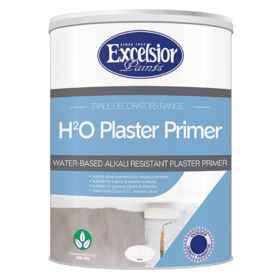 EXCELSIOR PAINT / Trade Decorators H20 Water-Based Alkali Resistant Plaster Primer White 5ltr / TD H20 PP 5LTR