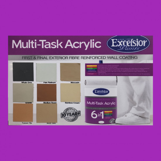 EXCELSIOR PAINT / Trade Decorators Multi-Task Acrylic 6-in-1 Pale Platinum Paint 5ltr / TD MT PP 5LTR