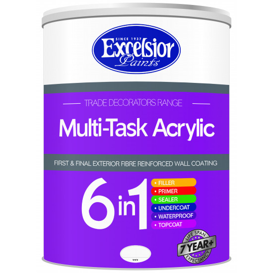 EXCELSIOR PAINT / Trade Decorators Multi-Task Acrylic 6-in-1 Polar White Paint 20ltr / TD MT PW 20LTR
