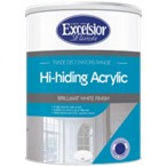 EXCELSIOR PAINT / Trade Decorators Hi-Hiding Water-Based Matt Acrylic White Paint 5ltr / TD HI HID 5LTR