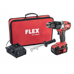 FLEX / 2 Speed Heavy Duty Impact Drill 18V Set Kit, includes 2x5.0Ah Batteries and Intelligent Charger in Carry Case / PD 2G 18.0-EC FS55 