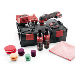 FLEX / Smart Cordless Polisher 10, 8V, Brushless, Rotary & Random Orbital Free-Running, 0.63mm, 2x 2.5Ah Battery, I-Charger & Accessories, in Carry Case /  PXE 80 10.8-EC/2.5 P-SET