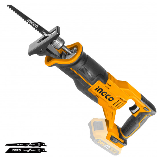 INGCO / Cordless Reciprocating Saw 20v, Lithium-Ion, including 1x Metal Saw Blade and 1x Wood Saw Blade / CRSLI1152