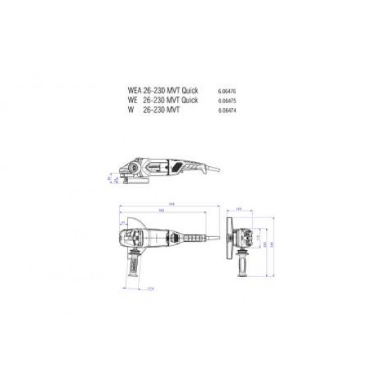 METABO / Angle Grinder 2600W 230mm / W26 -230 MVT (606474000)