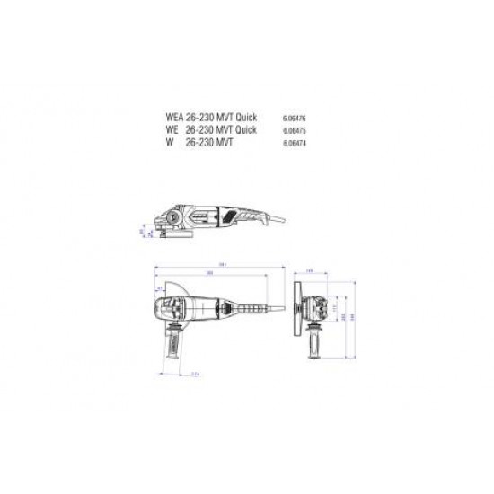 METABO / Angle Grinder 2600W 230mm / W 26 -230 MVT (606474000)