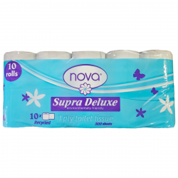 RIS-CLEANING / Nova Recycled Supra Deluxe Toilet Paper 1Ply  300 Sht 10 Rolls / NOVA 12311 RIS-CLEANING / Nova Recycled Supra Deluxe Toilet Paper 1Ply  300 Sht 10 Rolls / NOVA 12311