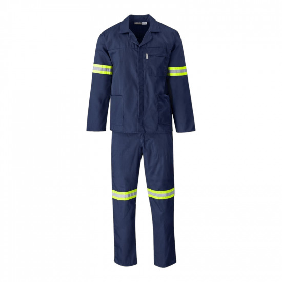 SAFETY-PPE / Polycotton Econo Conti 2-Piece Suit, Reflective Tape, Navy Blue, Size 38 / 43010REF38NB