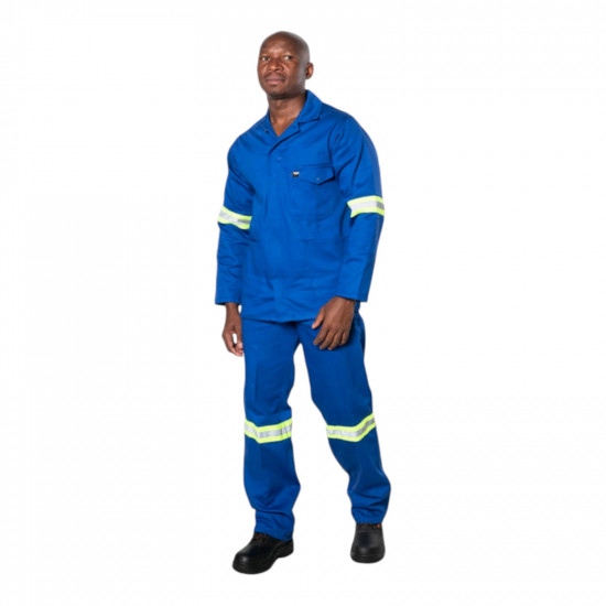 SAFETY-PPE / Premium D59 SABS 100% Cotton Conti Suit, Royal Blue, TROUSERS, Reflective Tape, Size 50 / 20070RBREFD5950