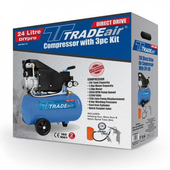 TRADEair / 24L Hobby Air Compressor, Direct Drive 1.5HP  / MCFRC115