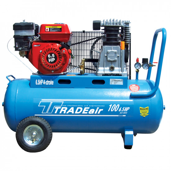 TRADEair / 100L 4-Stroke Petrol Air Compressor Belt Driven 6.5HP 4.8KW / MCFRC210
