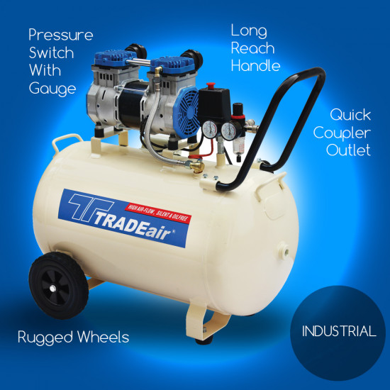 TRADEair / 100L Silent Oil Free Compressor, 1.8Kw, Direct Drive 2.5HP / MCFRC254