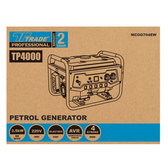 TRADE PROFESSIONAL / TP4000 4S 3.5kVA 8.5HP Petrol Generator / MCOG704EW