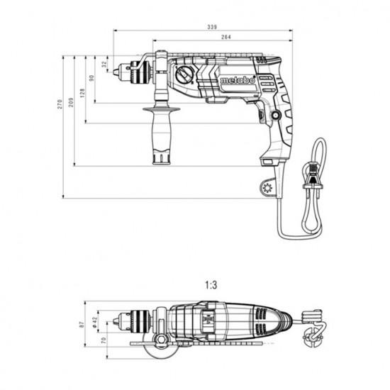 METABO / Impact Drill Futuro 800W Plus Keyless Chuck / SBE 800-2  (601744500)