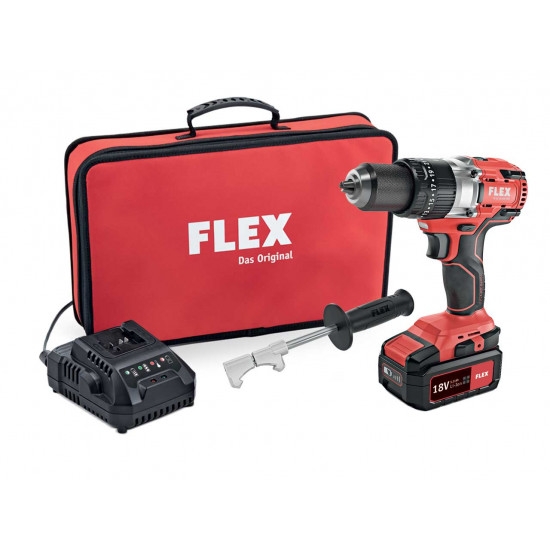 FLEX / 2 Speed Heavy Duty Impact Drill 18V Set Kit, includes 2x5.0Ah Batteries and Intelligent Charger in Carry Case / PD 2G 18.0-EC FS55 