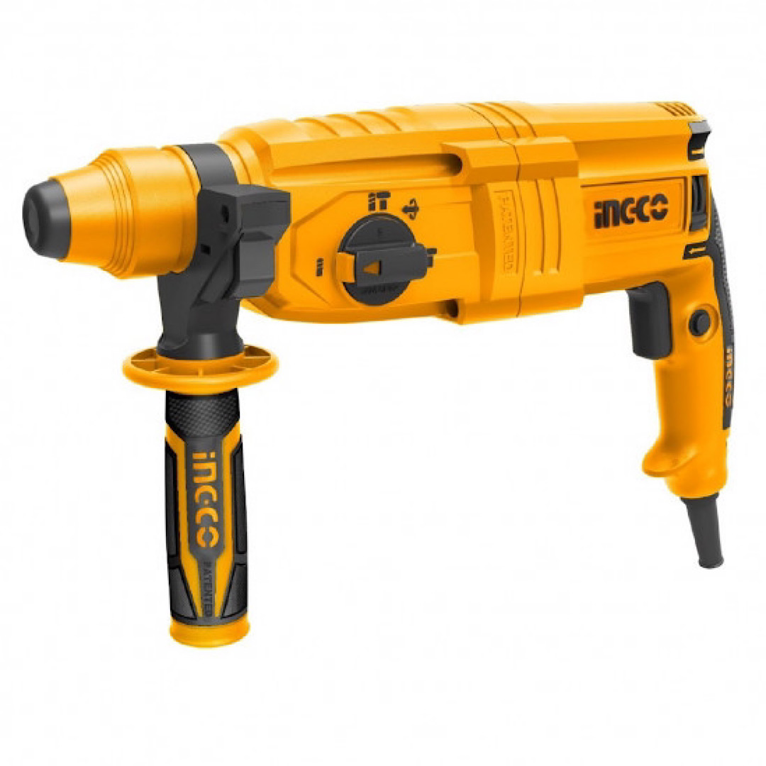 INGCO Rotary Hammer 800 Watt, SDS  Chuck System, No-Load Speed  0-1100rpm, with Drill Bits  Piece Chisel Bits RGH9028
