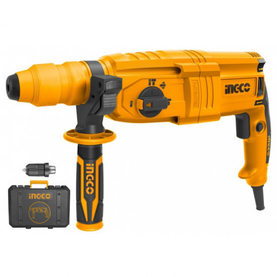 INGCO  / Rotary Hammer 800 Watt, SDS & Chuck System, No-Load Speed 0-1100rpm, with 13mm Key-Less Chuck, 3 Drill Bits & 2 Piece Chisel Bits / RGH9028-2