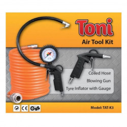 TONI / 3 Piece Compressor Kit, Blow Gun, Tyre Gauge & Coil Hose Kit  / TAT-K3