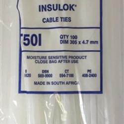 CABLE TIES WHITE 305mm*4.7mm PACK 100 T50I
