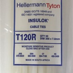 CABLE TIES WHITE 388mm*7.8mm PACK 50 T120R