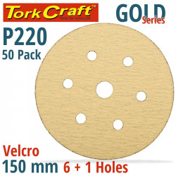 GOLD DISC (50 PIECES) 220 GRIT 150MM X 6+1 HOLES HOOK AND LOOP