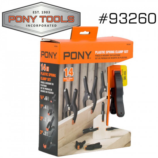 PONY 14PC SPRING CLAMP SET 6X3/4' 4X1' 2X2' 2X3' PONY 14PC SPRING CLAMP SET 6X3/4' 4X1' 2X2' 2X3'