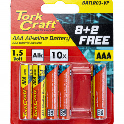 BATTERY AAA 1.5V VALUE PACK 10 PACK 8 + 2 FREE CARDED ALKALINE