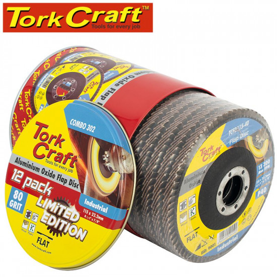 FLAP DISC ALU. OXIDE 115MM 80 GRIT FLAT 12PC METAL TIN FLAP DISC ALU. OXIDE 115MM 80 GRIT FLAT 12PC METAL TIN