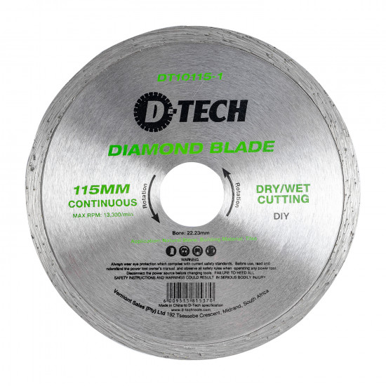 DIAMOND BLADE CONTINUOUS RIM 115 X 22.23MM DIAMOND BLADE CONTINUOUS RIM 115 X 22.23MM