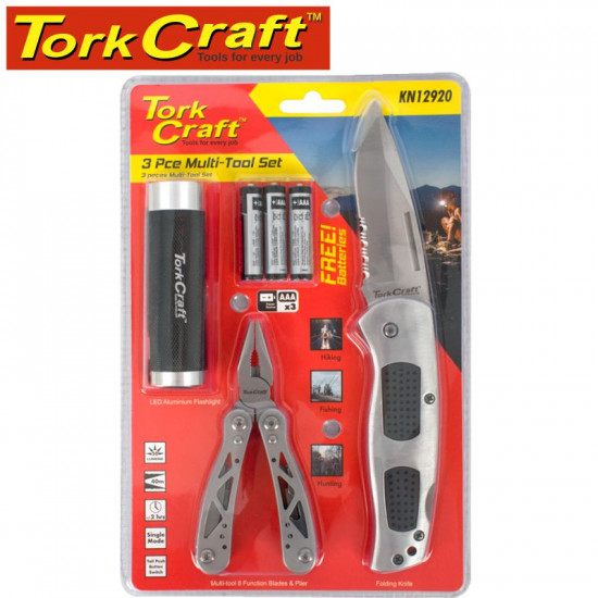 MULTI TOOL 3PC SET TORCH KNIFE MULTI TOOL COMES WITH FREE BATTERIES