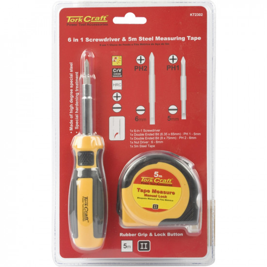 6 IN 1 SCREWDRIVER & 5MT MEASURING TAPE 6 IN 1 SCREWDRIVER & 5MT MEASURING TAPE