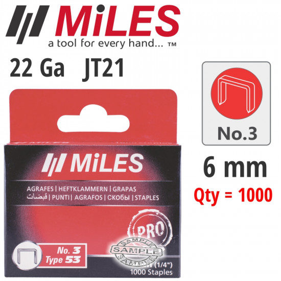 GALV STAPLES 22G JT21 6MM X 1000PCS MILES NO3 GALV STAPLES 22G JT21 6MM X 1000PCS MILES NO3