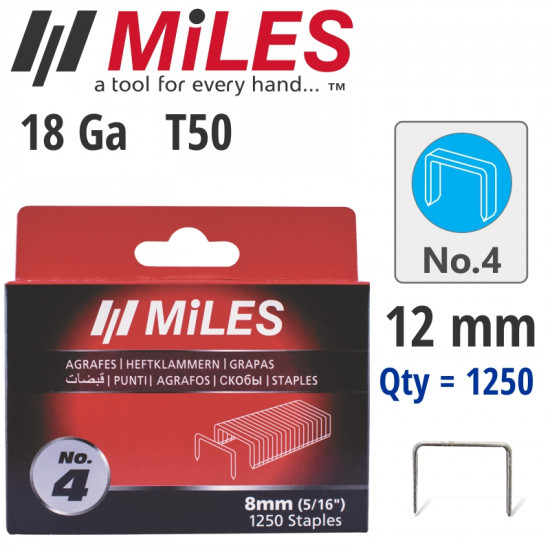 GALV STAPLES 18G T50 12MM X 1250PCS MILES NO4 GALV STAPLES 18G T50 12MM X 1250PCS MILES NO4