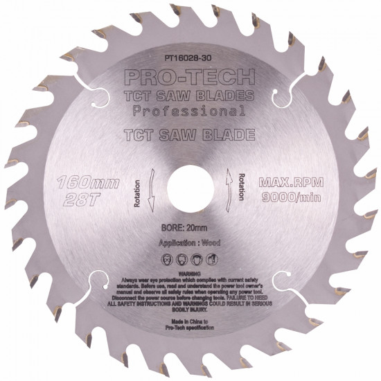 SAW BLADE TCT 160X2.2X20X28T WOOD PROF. PRO-TECH FES. TS55 W28 SAW BLADE TCT 160X2.2X20X28T WOOD PROF. PRO-TECH FES. TS55 W28