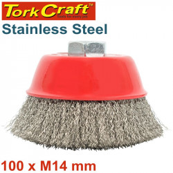 WIRE CUP BRUSH 100 X M14 CRIMPED STAINLESS STEEL BULK TCW