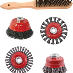 WIRE BRUSH ANGLE GRINDER KIT M14 CRIMPED & KNOTTED SET 5PCE HAND BRUSH